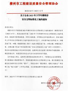 【喜訊】冶建公司4個項(xiàng)目榮獲“柳州市2023年下半年安全文明標(biāo)準(zhǔn)化工地”